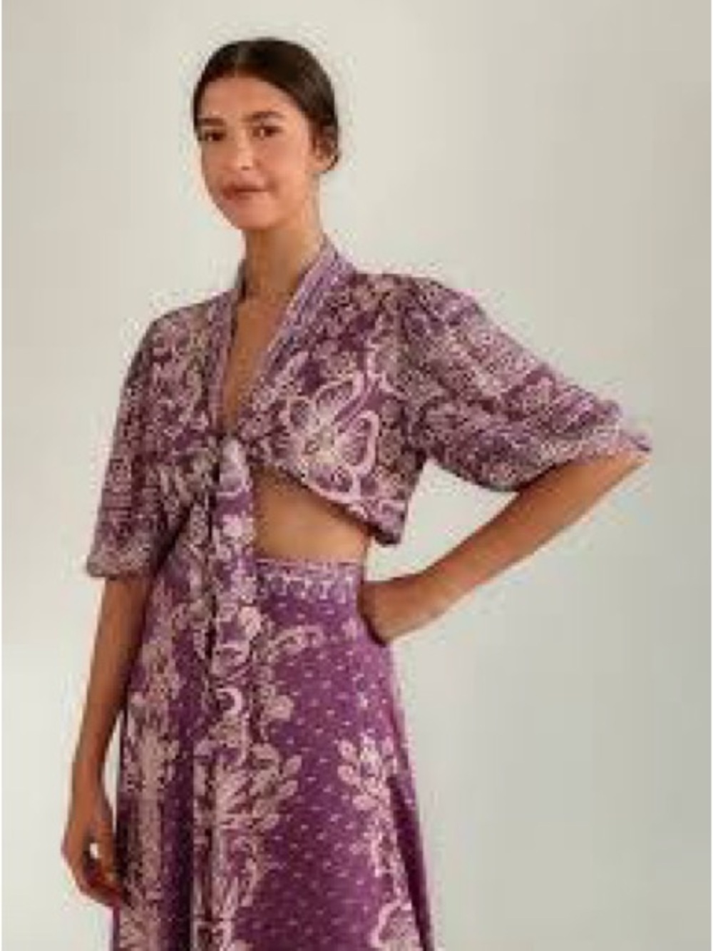 FARM Rio Purple Floral Tie-Front Crop Top